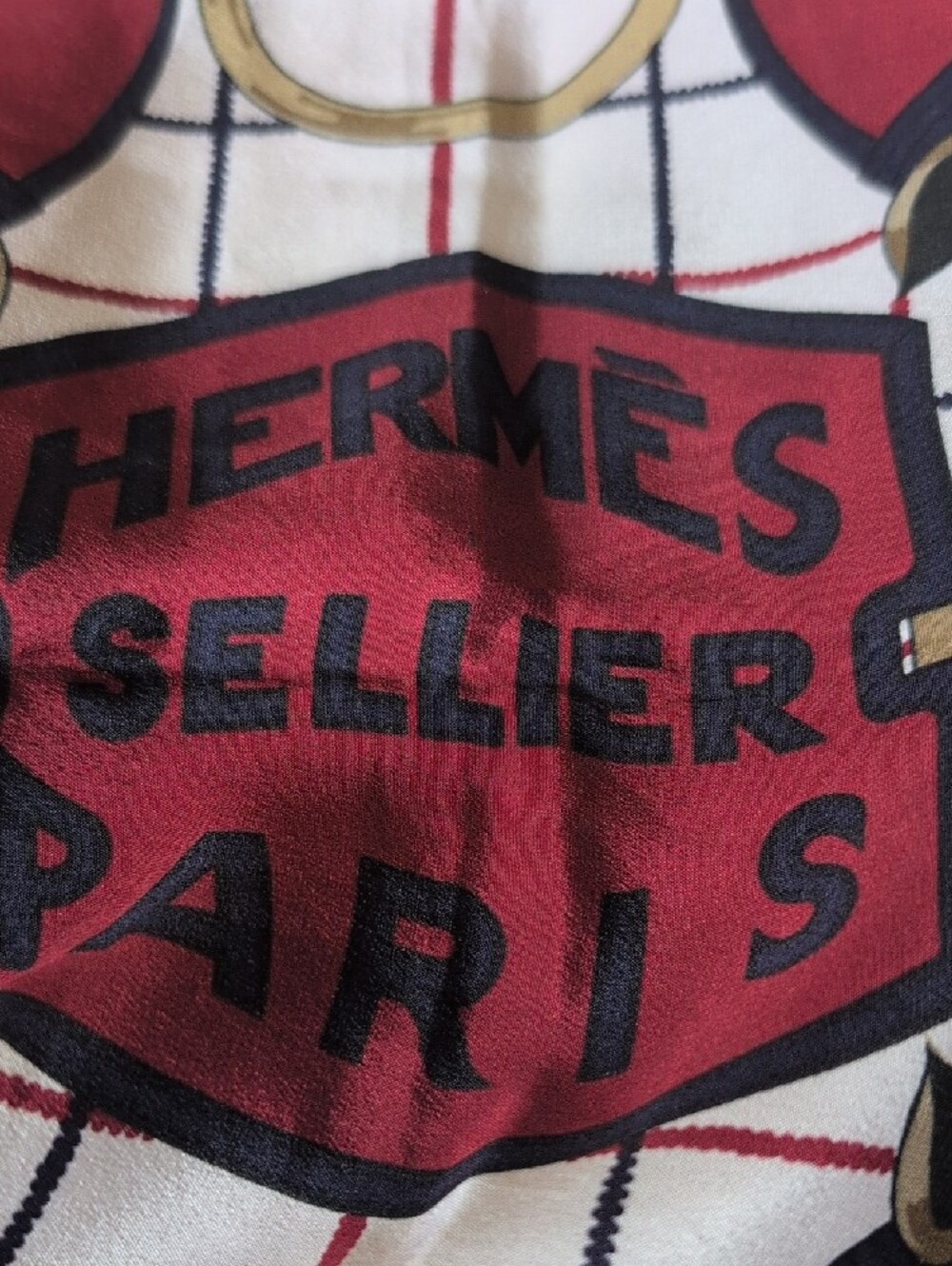 Hermes Paris Red, White and Gold Equestrian Design Scarf 29x31" - Picture 2 of 6